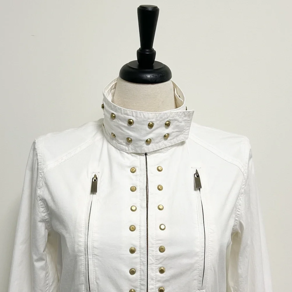 Michael Kors MK White Gold Tone Studded Zip Up Elastic Waistband Jacket Medium - Picture 3 of 12
